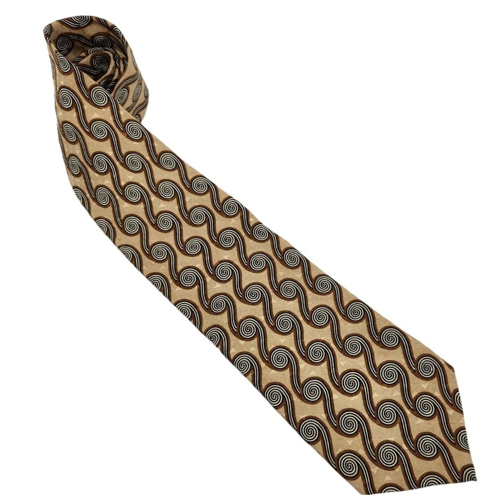Avanzini Tie Silk Navy Biege Brown Geometric Design Italy NEW With Tags‎